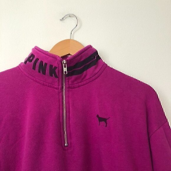 PINK VS VICTORIA'S SECRET Fuchsia Pink Purple 1/4 Zip Lightweight Pullover Small - Picture 7 of 10